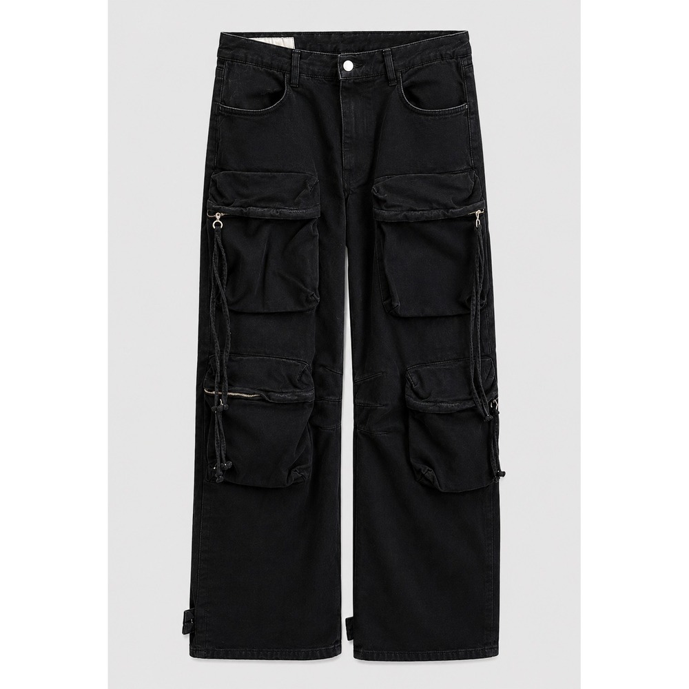 Y2K Jean Men's 32 Black Utility Streetwear Wide Leg Baggy Cybercore Mall Goth